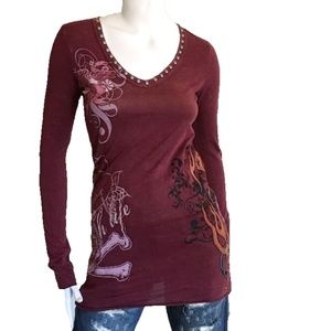 NWT! Bejeweled by Susan Fixel Plum Long Sleeve T